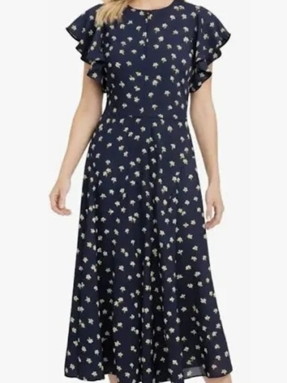 kate spade Navy Floral Flutter-Sleeve Maxi Dress